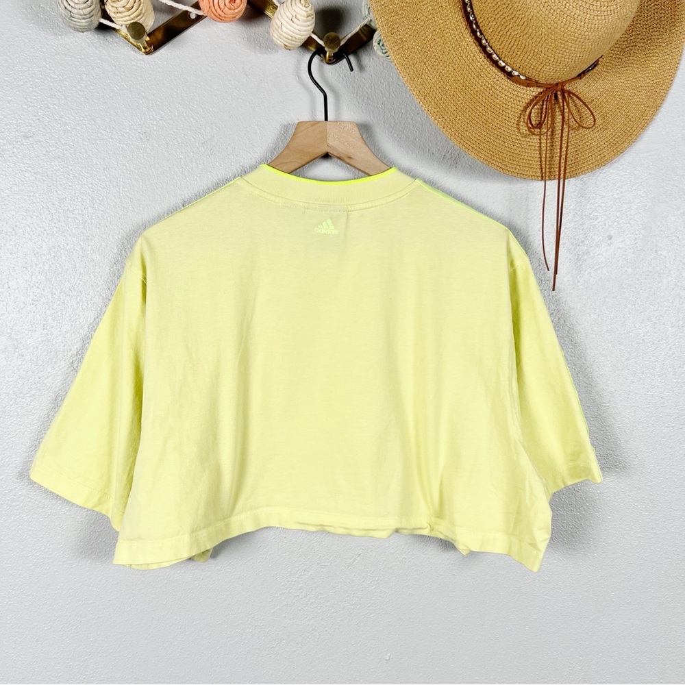 Adidas x Ivy Park 3-Stripes Crop Tee in Hi-Res Yellow Size Small - Picture 3 of 7